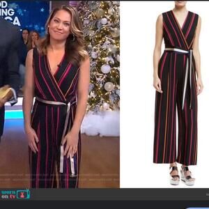 DVF Diane Von Furstenberg Sleeveless Crossover Wide-Leg Striped Jumpsuit 8 Retro